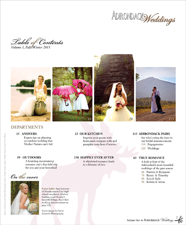 Adirondack Weddings Table of Contents Volume 1