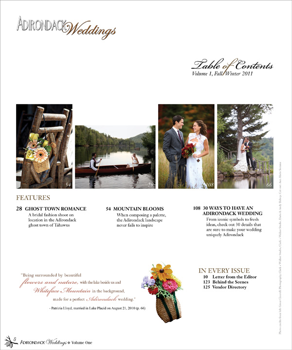 Adirondack Weddings Table of Contents Volume 1